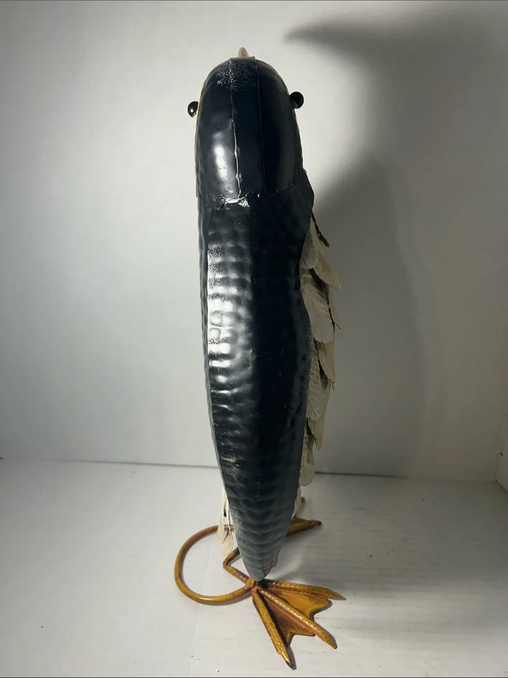 Decorative Black and Cream Penguin Bird Figurine - Metal Feather Design 18 in H